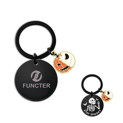 Halloween Skull Keychain With Pumpkin Icon