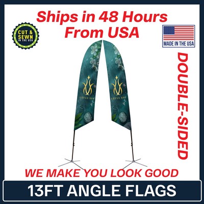 13' Angle Flag - Double Sided w/Chrome X Base - Made in the USA