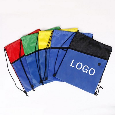 Foldable Large Capacity Two Tone 210D Polyester Drawstring Backpack with Zipper