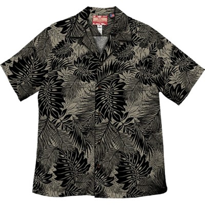 Black Hawaiian Shirt - 100% Cotton Poplin w/Coconut Buttons & Short Sleeves