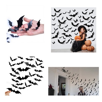 Halloween 3d Black Bat Stickers 12 Per Pack