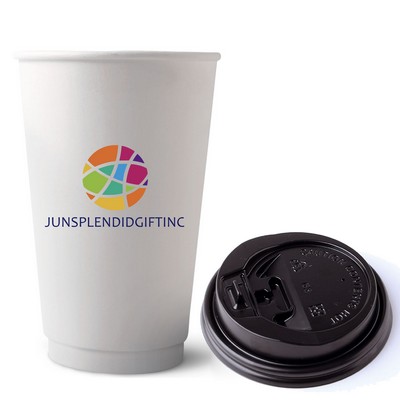 16 Oz Full Color Double Walled Coffee Eco Paper Cups With Lid MOQ 500Pcs