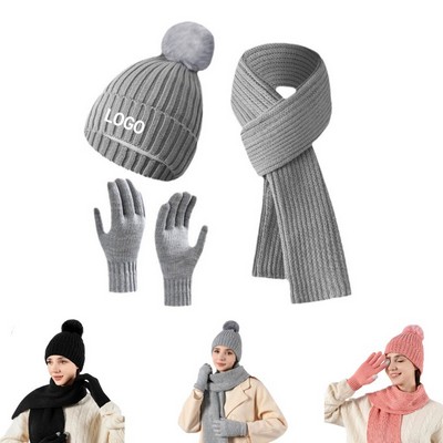 Winter Knit Beanie/Scarf/Gloves Set