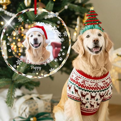 Custom Photo Crystal Glass Christmas Ornament Personalized Picture Ornaments for Christmas Tree