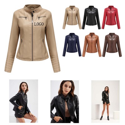 Spring Autumn Women's Leather Jacket (S-3XL)
