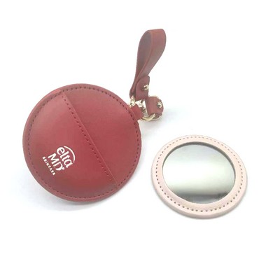 Mini Round PU Leather Makeup Mirror Keychain