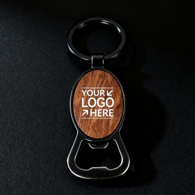 Natural Wooden Key Ring with Metal Opener