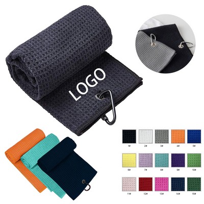 Waffle Golf Towel With Carabiner Clip