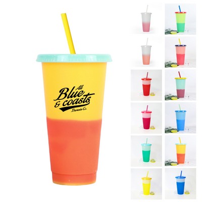 24 oz Color Changing Cup with Lid and Straw
