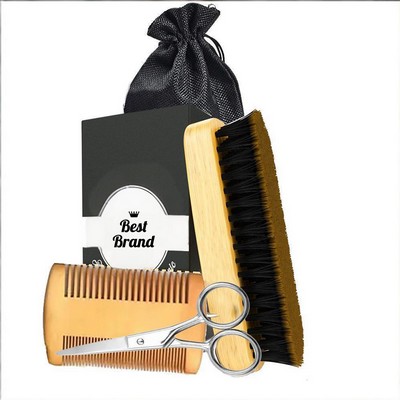 Beard Brush And Wooden Comb Set