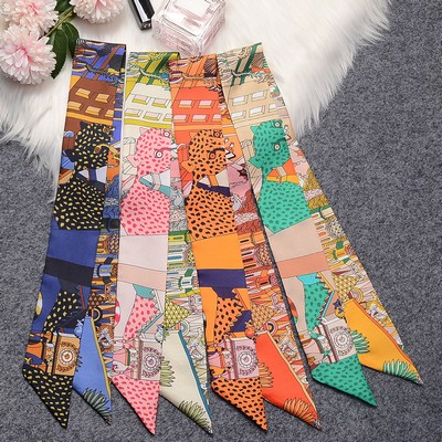 Custom 34" x 2" 100% Silk Hair Wrap Silk Ribbons Purse Scarf