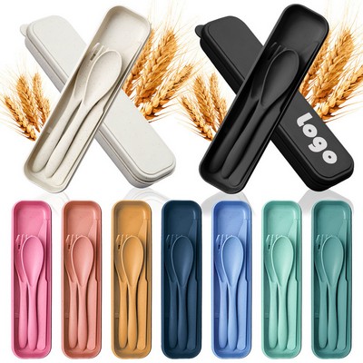 Eco-Friendly Wheat Straw & PP Multi-Color Lunch Box Cutlery Set