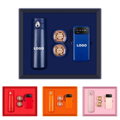 3" 1 Business Flask Power Bank Neck Fan Gift Set