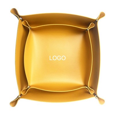 Minimalist 4-Snap Foldable PU Leather Tray Essential Entryway Key Catch-all Portable Square