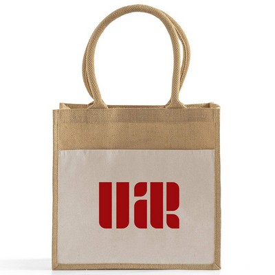 Medium Jute Tote w/ Cotton Front Pocket