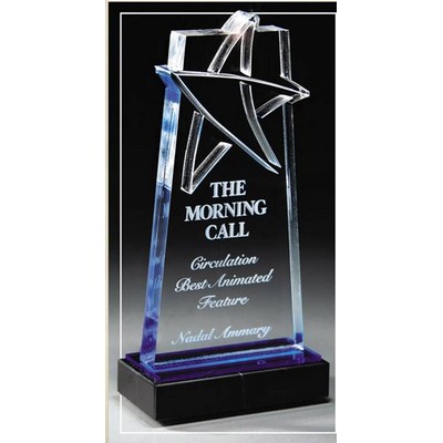 Blue Reflective Deep Lasered Star Award - 4" x 7"