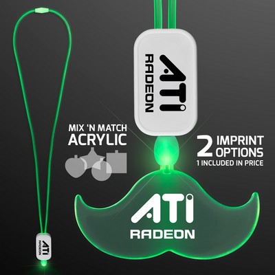 Neon Look Green Light Up Lanyard Necklace with Acrylic Mustache Pendant - PRINTED