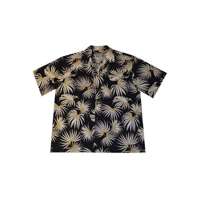 Black Hawaiian Tropical Print Cotton Shirt