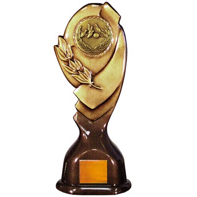 Stock Classic 12" Trophy with a 2" Bowling Coin with Engraving Plate