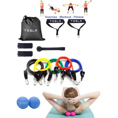 Promotek iBank® Exercise Fitness Resistance Bands Set + Double Massage Ball