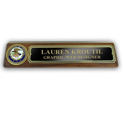 Genuine Walnut Desk Block w/Department of Justice Medallion