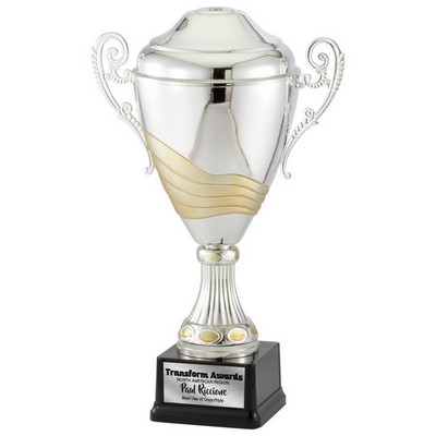 14 ½" Italian Two-Tone Silver & Gold Trophy Cup w/Black Base