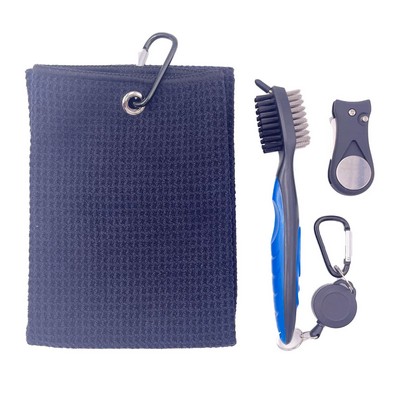 Golf Towel Clean Brush and Divot Repair Tool Set