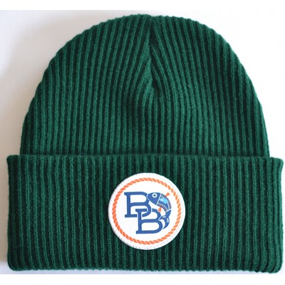 Ribbed Cuffed Beanie with Woven Patch