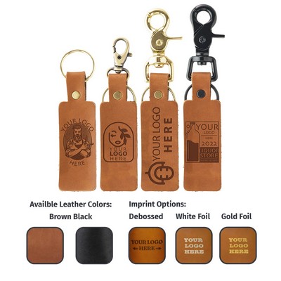 Full-Grain Leather Rectangle Keychain- Split Ring | Rectangle Size | Clasp Options | Made in the USA