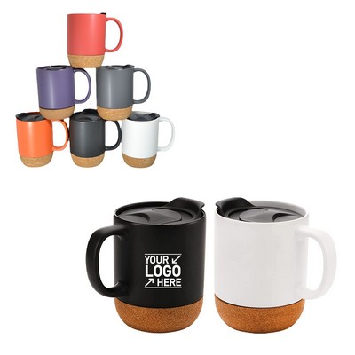13 Oz. Ceramic Mug With Insulated Cork Bottom And Spill Proof Lids