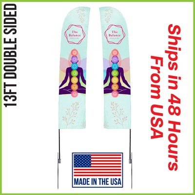 13' Double Sided Premium Straight Flag with Spike Base & Carry Bag - Made in the USA