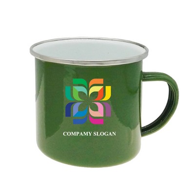 12oz Green Camping Mug with Silver Rim