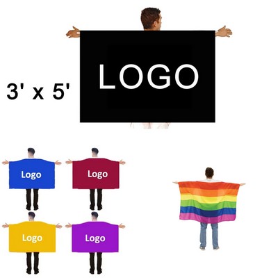 3'x5' Custom Polyester Fabric Wearable Flag Cape/Cloak Costume w/Sleeves