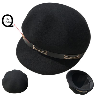 Black Wool Biker Hat