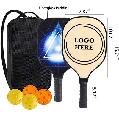 Fiberglass Pickleball Paddles & Balls Set w/Carrying Bag