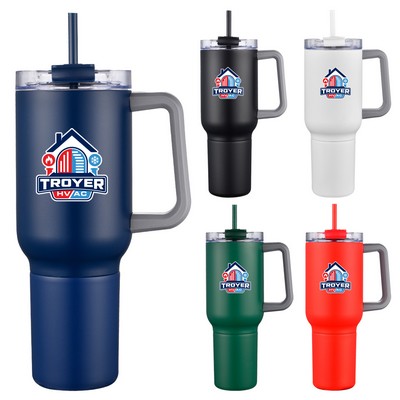 22 Oz. Stainless Steel Travel Mug with Handle and Straw