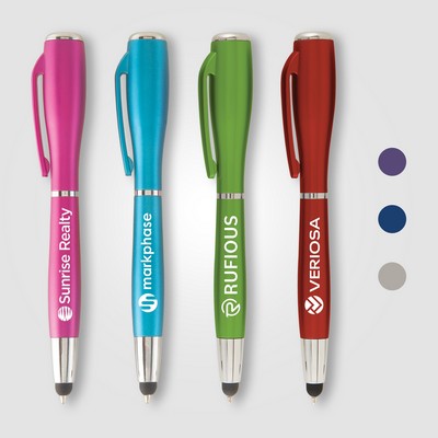 Nova Metallic LED Light Pen w/ Stylus - Pad Print