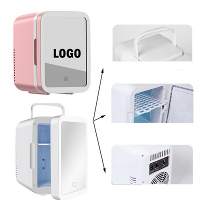 Mini Makeup Fridge Mirrored Door with Dimmable LED Light