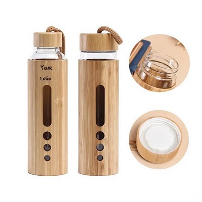 19oz Eco Bamboo Durable Glass Bottle With Handle Lids