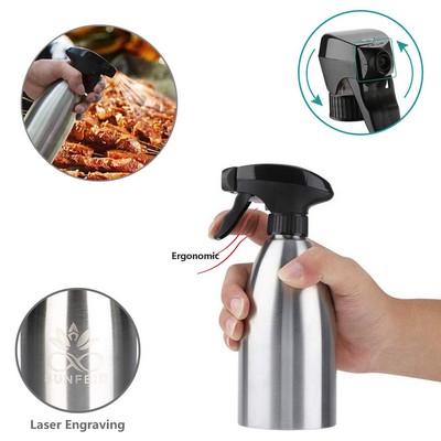 17 Oz Trigger Activated Oil Sprayer Bottle Dispenser with ABS Plastic Lid Stainless Steel Body