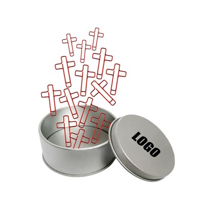 Cross Shaped Paper Clips In Decorative Tin Box
