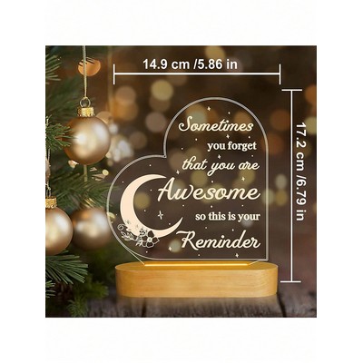 Custom Transparent Acrylic LED Night Light Light Up Sign With Wooden Base