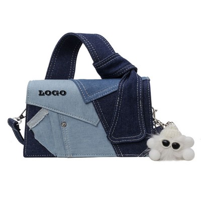 Denim Small Square Bag With Doll