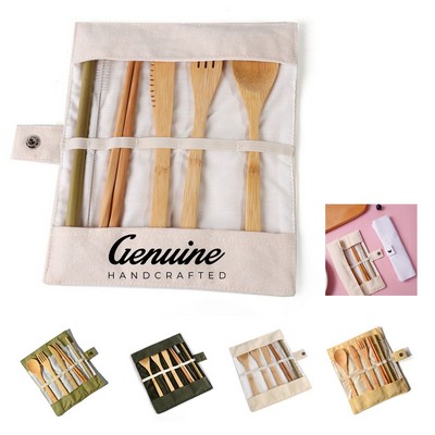Bamboo Travel Cutlery Set w/ Pouch