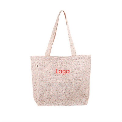Floral Print Single Shoulder Canvas Tote Bag