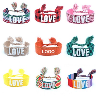 Woven Braide Cord Tassel Wrap Bracelet Knitted Love Pattern Adjustable Wristband for Women Mama