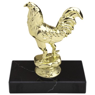 6 1/4" Gold Fighting Rooster Trophy on Black Marble Base