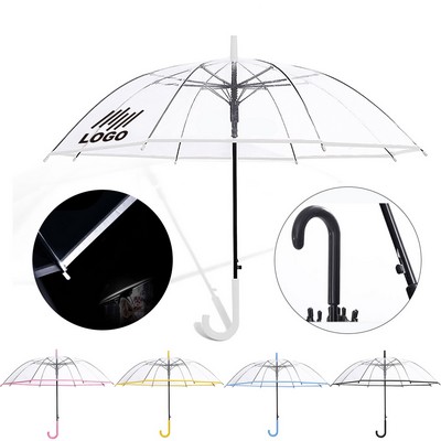 39" 8-Rib Long-Handle Transparent Umbrella W/ Reflective Strip