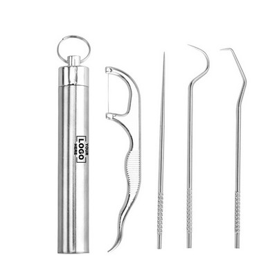 Stainless Steel Toothpick And Dental Floss Set