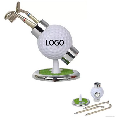 Golf Pen Holder Set With Zinc Alloy Clock
